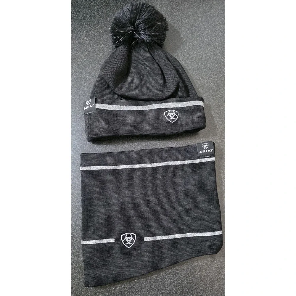 NEW AriatTEK‎ Reflective Neck Gaiter & Beanie Black Womans OS Winter Snow Cold